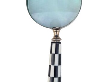 Round Magnifying Glass 3" Dia - Black & White Mother Of Pearl Nickle Plated