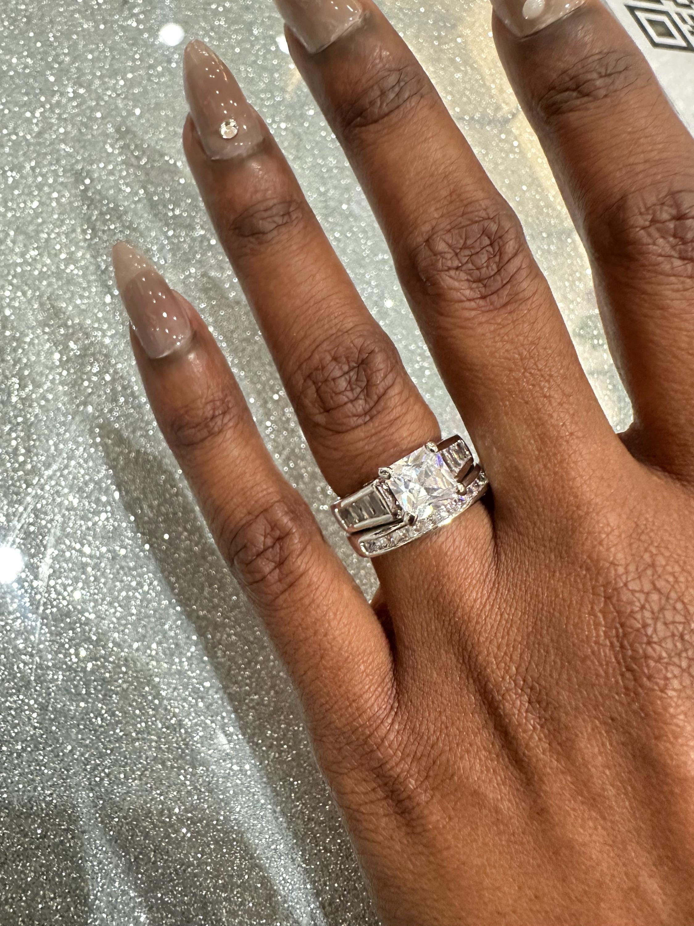 Cubic Zirconia 925 Sterling Silver Wedding Ring Set - Etsy