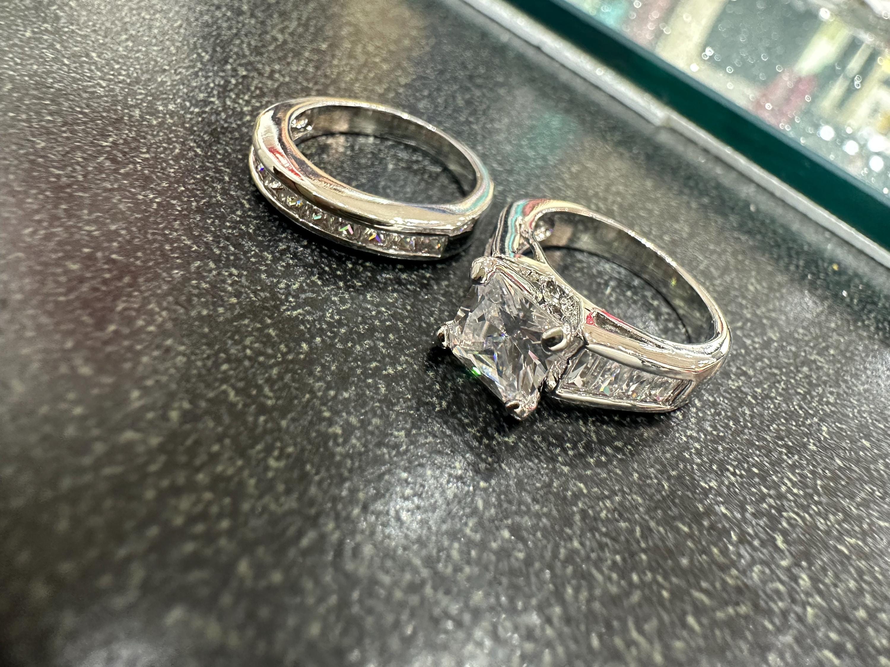 Cubic Zirconia 925 Sterling Silver Wedding Ring Set - Etsy