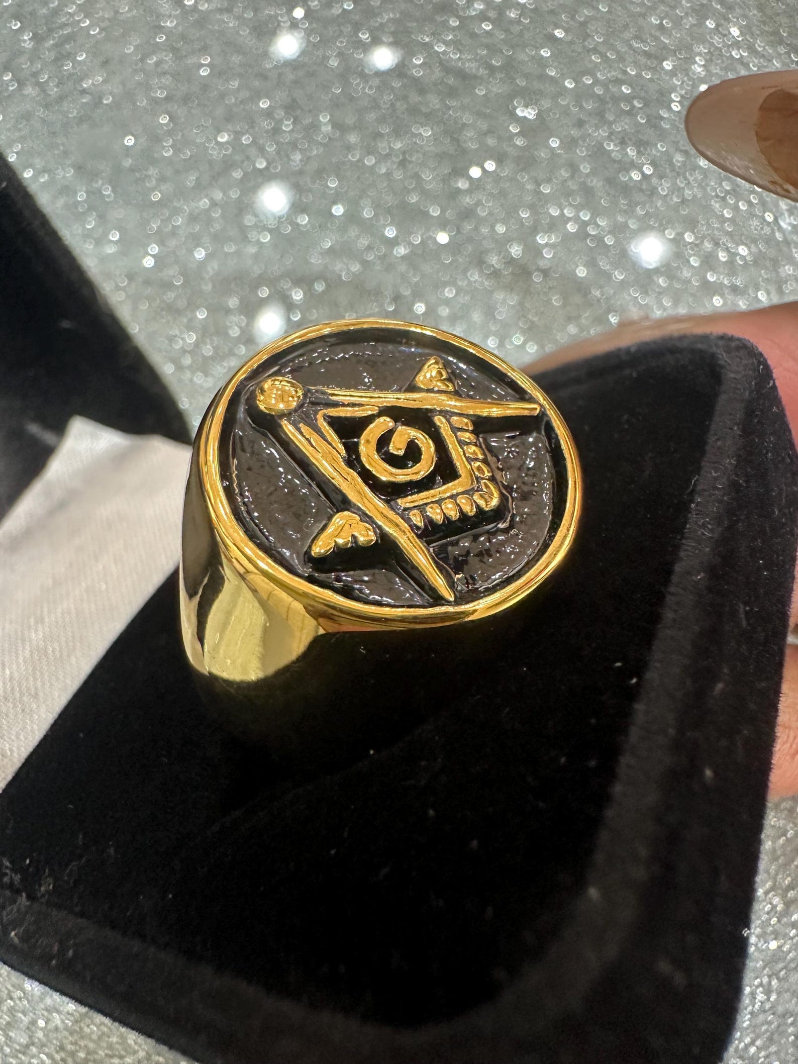 Nloo 14KT Gold Filled Masonic Ring: Square Compass Symbol, Unisex Freemason ...