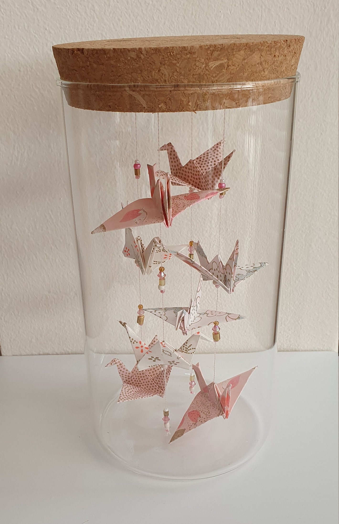 Bocal de 8 Figurines Origami - Tons Roses Pastels Sakura