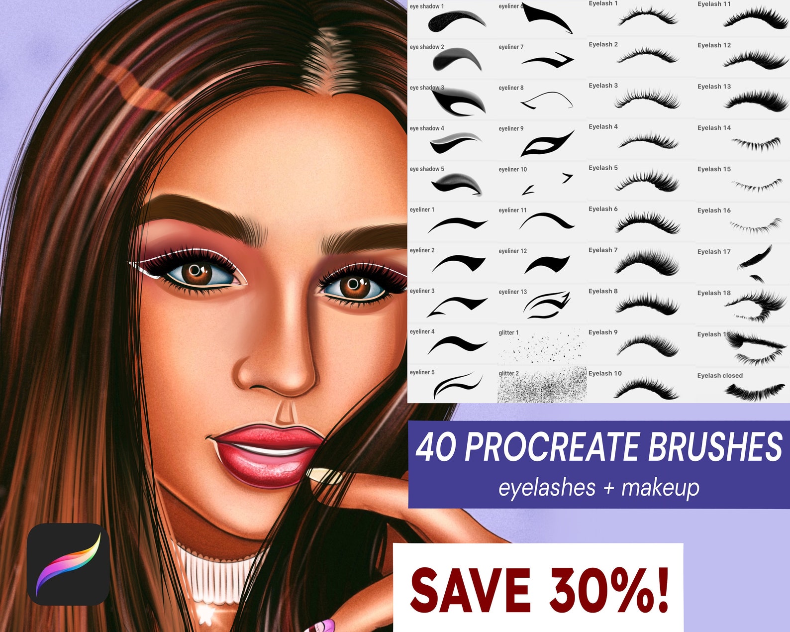 40 Procreate Makeup Brushes Procreate Eyelashes Brushes Etsy