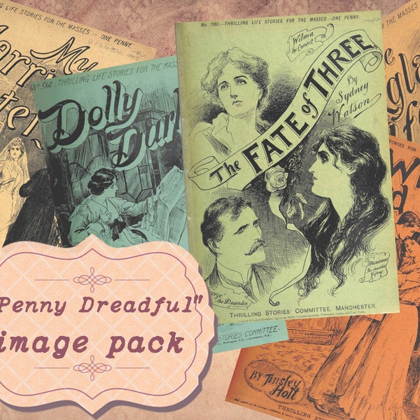 Vintage Victorian Image Pack Penny Dreadful Magazin Buchumschläge Spannende Geschichten Edwardian Collage Junk Journal druckbare digitaler Download