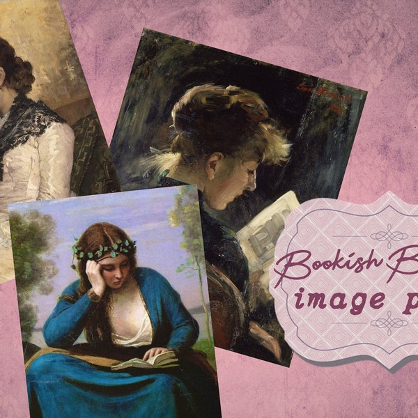 Bookish Beauty Mujeres leyendo Collage Vintage paquete de imágenes pinturas vintage ilustraciones para diarios basura álbumes de recortes amantes de los libros