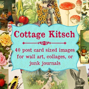 Cute Cottagecore Vintage Botanical Poster Kit |  Collage Wall Dorm Art Decor Ephemera Junk Journal Fairycore Goblincore Aesthetic Garden
