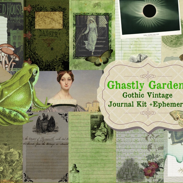Green Witch Dark Cottagecore | Digital Download | Grimoire Gothic Vintage Victorian Cottagecore Book Shadows Witchy Junk Journal Kit