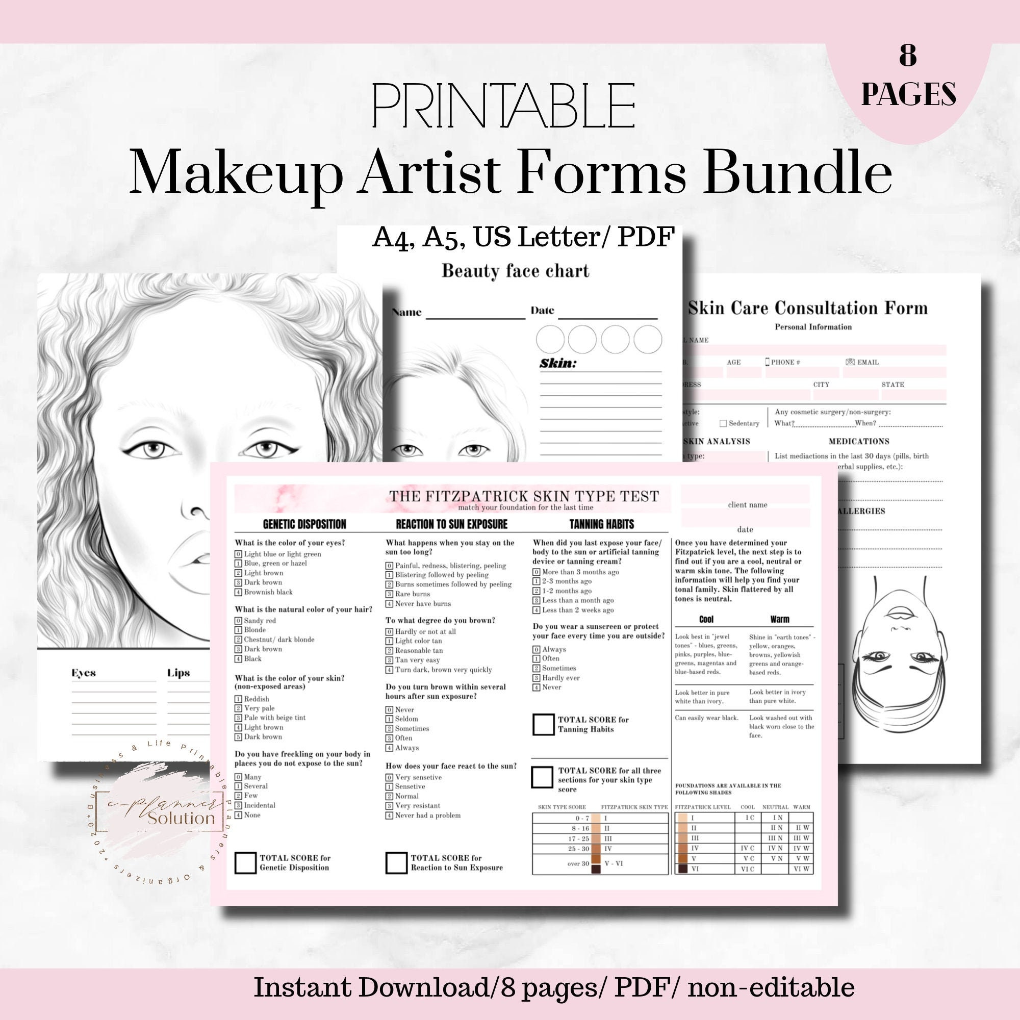 Makeup Artist Skin Care Consultation Form Printable Makeup Etsy Uk