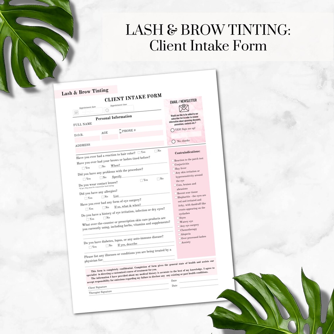 Lash and Brow Tinting Forms Printable Tinting Consent Form Etsy
