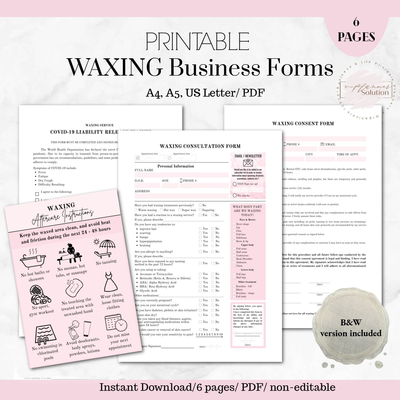 Waxing Business Forms Printable Waxing Consultation Form Etsy Australia