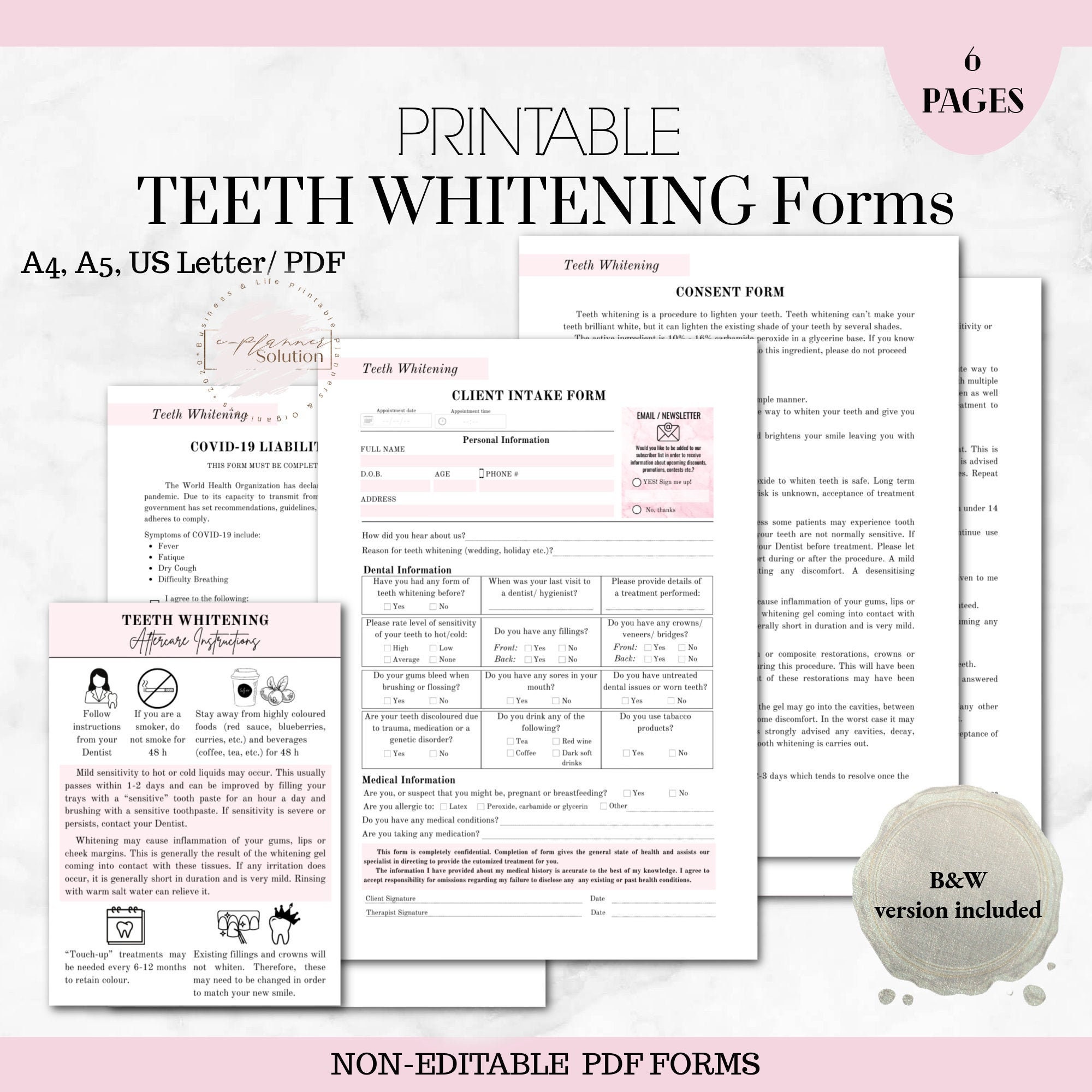 Tooth Whitening Consent Form Ready To Print & Editable Forms A Complete
