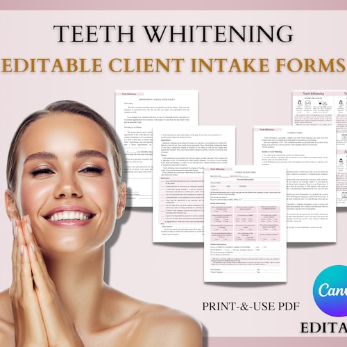Teeth Whitening Client Intake Forms Editable Dental Etsy UK