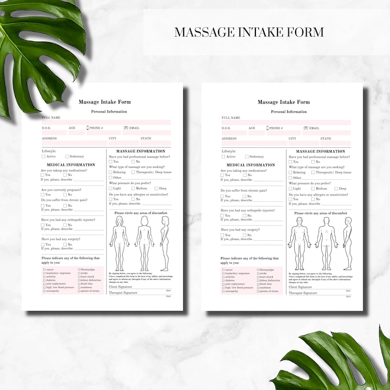 Massage Therapist Printable Forms SPA Salon Forms Beauty | Etsy
