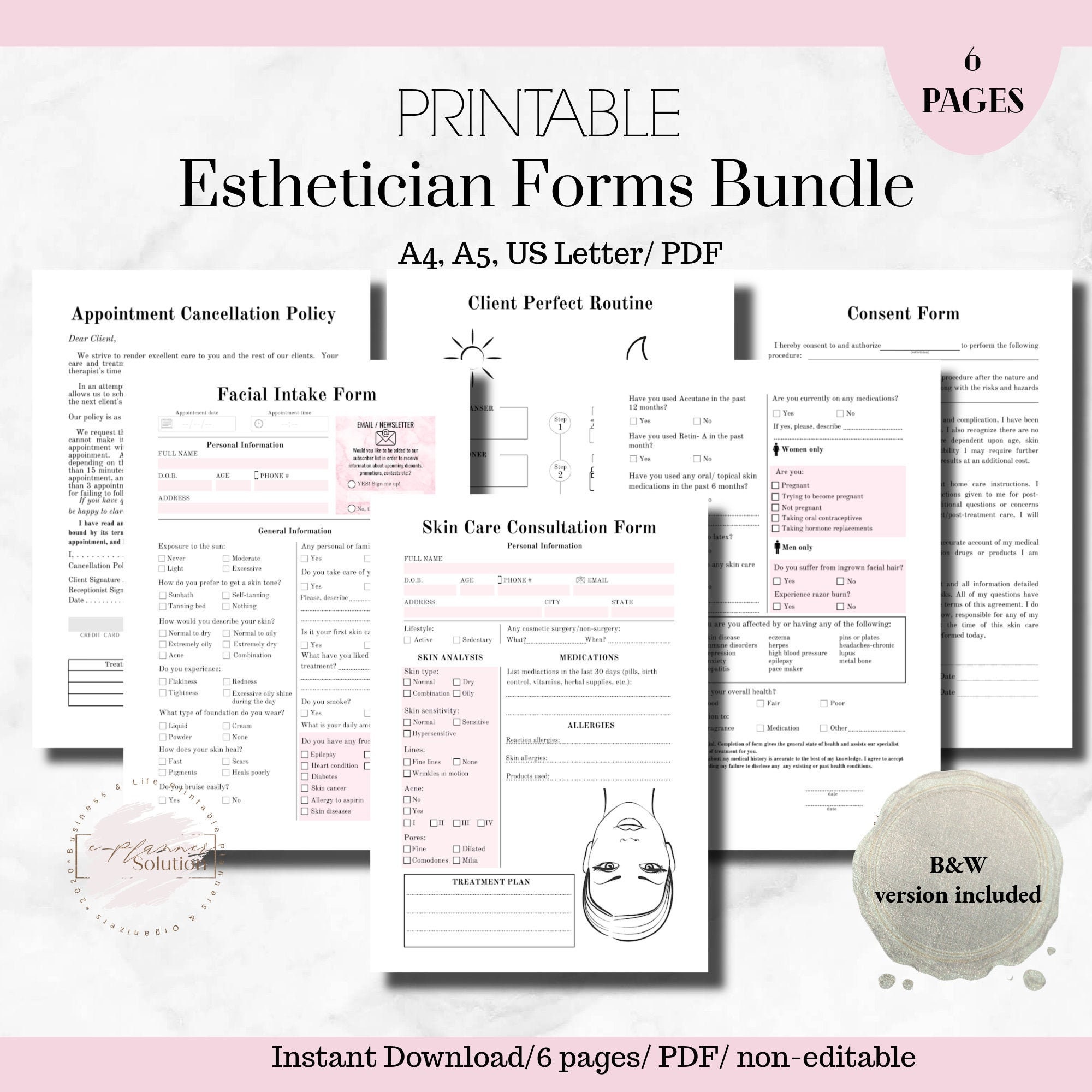 Printable esthetician forms client intake form skincare etsy
