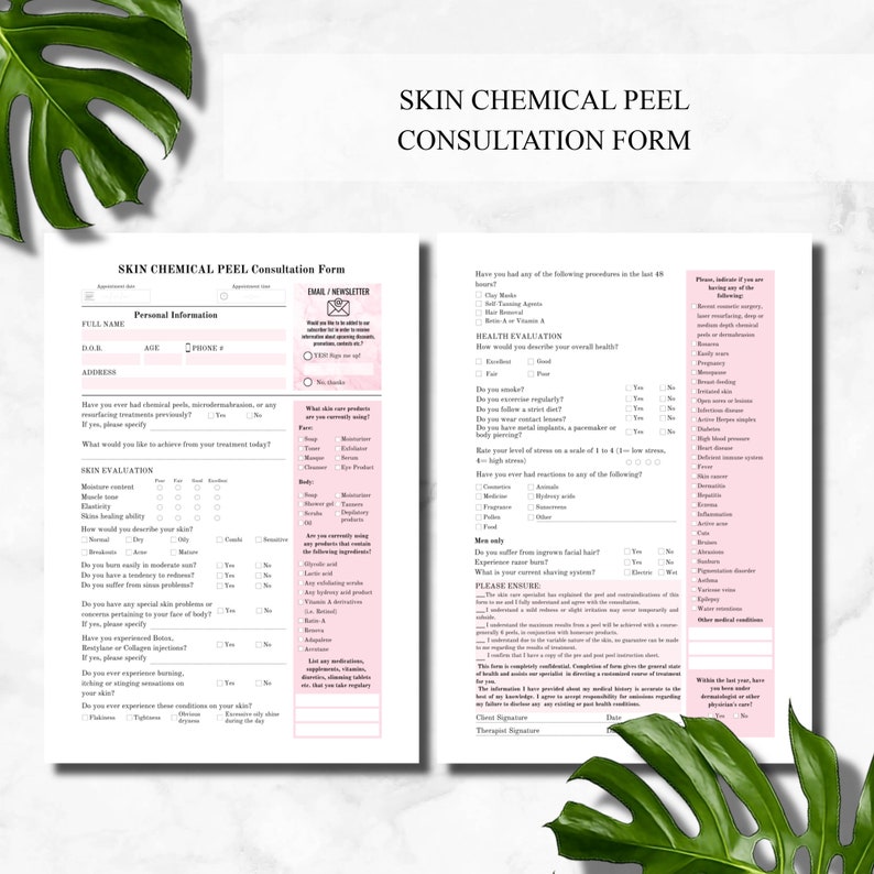 Chemical Peel Printable Forms Esthetician Consultation Form - Etsy Ireland
