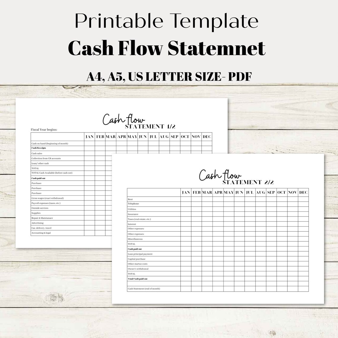 Printable Cash Flow Statement Instant Download Accounting | Etsy