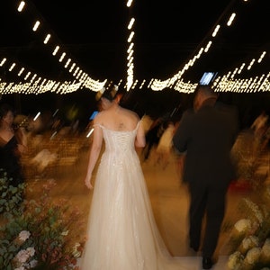 The Slit A-Line Pearl Spaghetti Straps Tulle Wedding Dress/Sparkle Feather Wedding dress/Romatic Wedding dress/Bridal Gift image 7