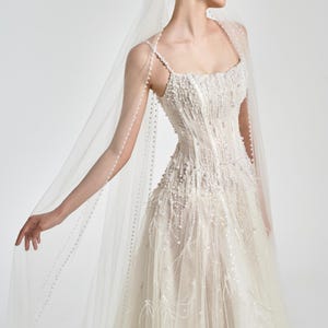 RENISA - Vestido de noiva luxuoso com pérolas brilhantes e alças finas em tule