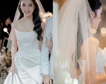 HV28/Sofisticated Minimalist 3-Tier Tulle Wedding Veil/ Modern Bride/BirdCage Veil/Bridal Gift