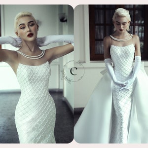 2023 The CLASSY 2In1 Mermaid White Royal Strapless Long Length Collection Wedding Dress