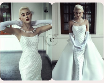 2023 The CLASSY 2In1 Mermaid White Royal Strapless Long Length Collection Wedding Dress