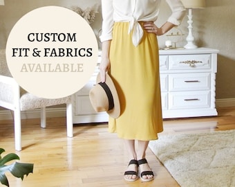 Yellow Midi Skirt, Vibrant Mid-Length Skirt,Comfortable Custom Women's Clothing,Handmade Knee-Length Skirt,Trendy Homemade Gifts for Women