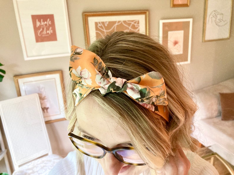 Floral Hair Scarf, Headband Scarf, Yellow Rose, Chiffon Head Scarf, Purse Scarf,Wear 5 Ways Scarf,Flowy Headband, Gifts for Her, Accessories image 3