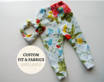 Baby Girl Leggings and Bow, Floral Leggings, Infant Pants, Fleece Legging Outfit, Baby Joggers