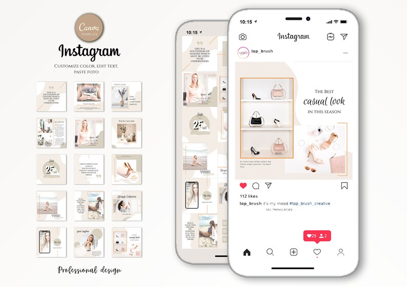 18 IG Post Templates Fashion Beige Canva Templates For Etsy