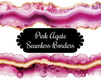 Blush Gemstone Elegance: 15 Seamless Pink Agate Borders Clipart Set - Enhance Your Designs with the Beauty of Natural Stone