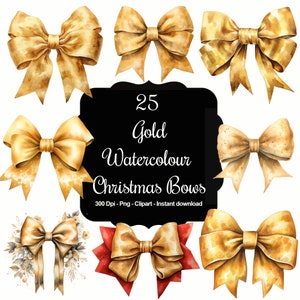 Cravatte festive dorate: 25 clipart di fiocchi natalizi dorati
