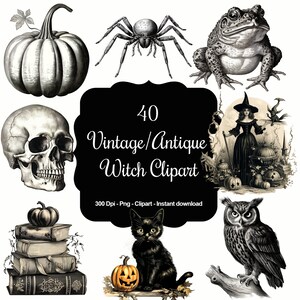 Whispers of the Coven: 40 Vintage Antique Witch Illustrations from Yesteryears, Antique Occult Graphics for Craft & Design