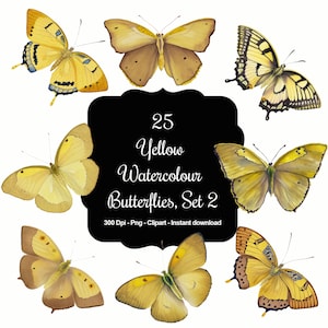 Golden Whispers: Set 2 - 25 clipart di farfalle acquerello giallo