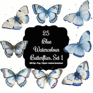 Eleganza azzurra: set 1 della collezione di clipart di farfalle acquerellate blu