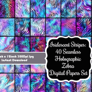 Rayures irisées : lot de 40 papiers numériques transparents holographiques zébrés