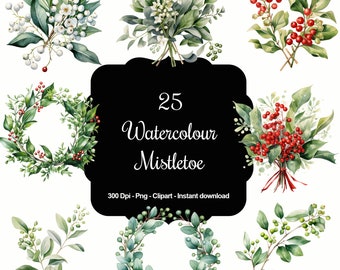 Mistletoe Moments: 25 Watercolour Holiday Mistletoe Clipart Set