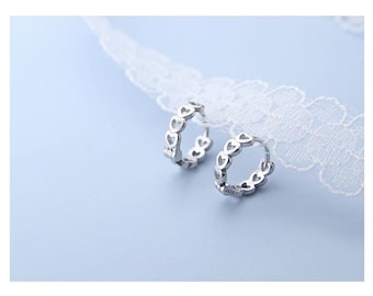 925 Sterling Silver Hollow Heart Huggie Hoop Earrings – Minimalist Love Design, Small or Large