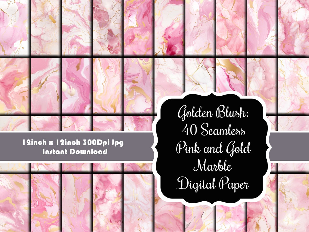 Golden Blush: 40 Seamless Pink and Gold Marble Digital Paper Collection ...
