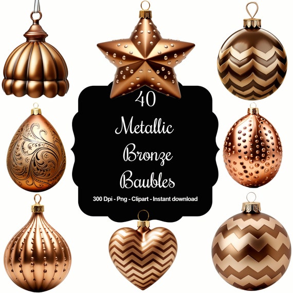 Bronzed Brilliance: 40 Metallic Bronze Christbaumkugeln Clipart Kollektion