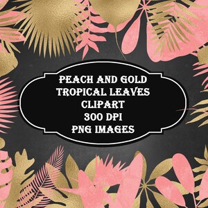 Peach Paradise: 32 Peach and Gold Tropical Leaves Clipart PNG Set