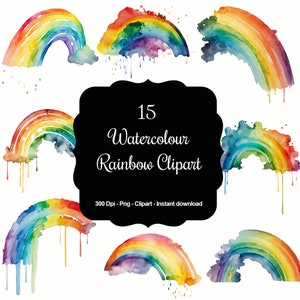 Rainbow Radiance: 15 Watercolour Rainbow Clipart Set