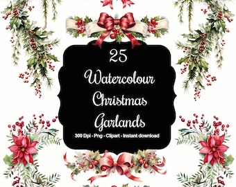 Festive Fringes: 25 Watercolor Christmas Garland Cliparts