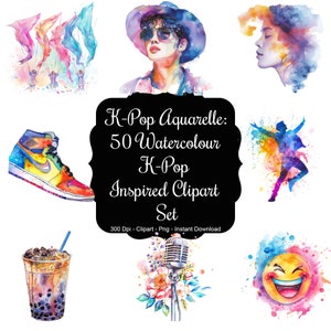 K-Pop Aquarelle: 50 Aquarell K-Pop inspiriert Clipart-Set