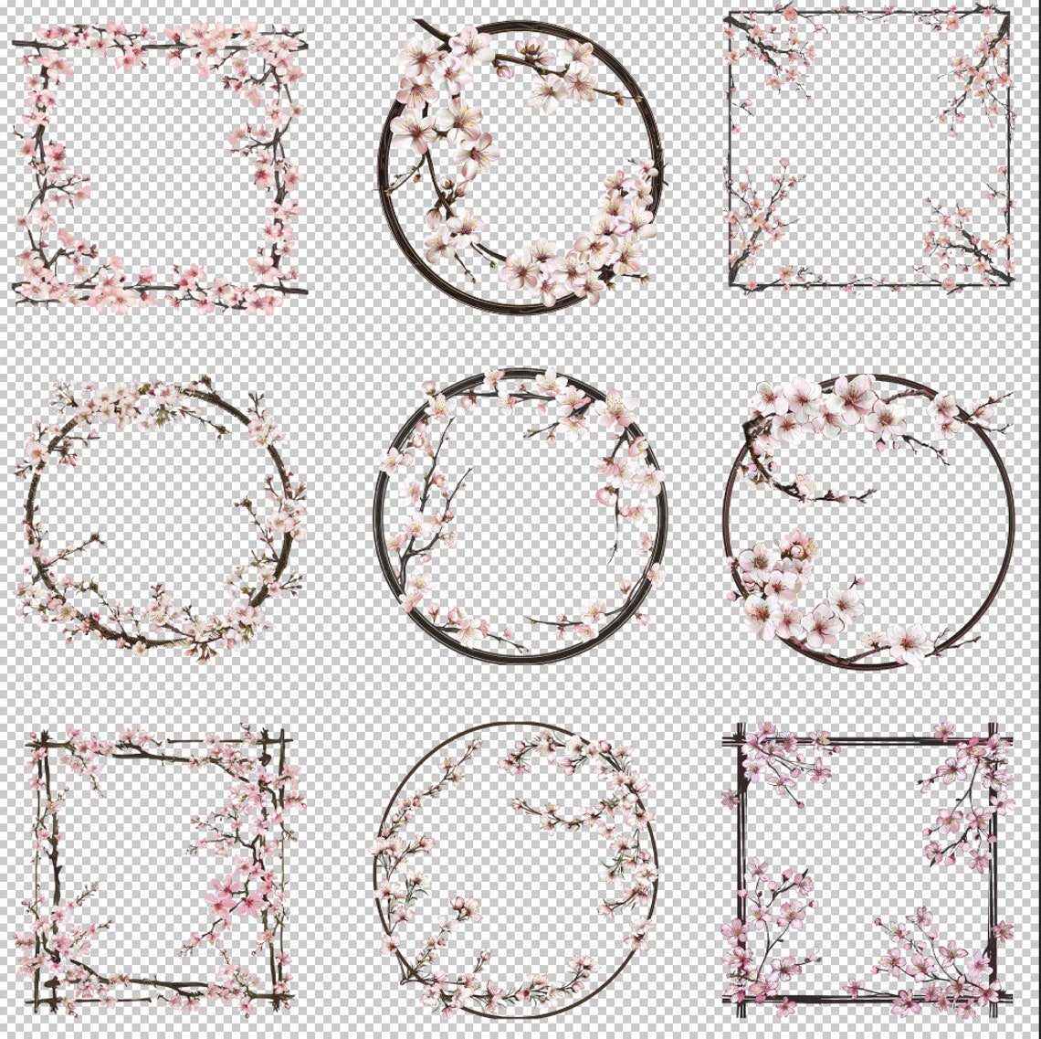 Sakura Line Frame Sakura Serenity: 40 Japanese Blossom Sakura Frames Clipart Set - Etsy