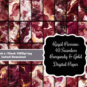 Regal Passion: coleção de 40 papéis digitais sem costura Borgonha e dourado