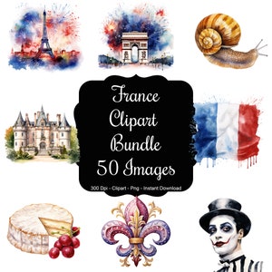 Aquarelle française : lot de 50 images aquarelles représentant la France