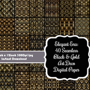 Era elegante: Colección de 40 papeles digitales Art Déco negros y dorados sin costuras
