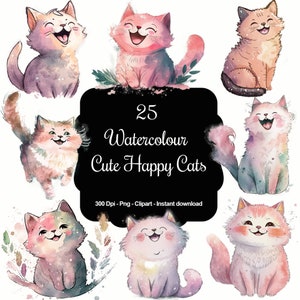 Pastels Purrfect : 25 jolis chats roses aquarelles roses pastel cliparts