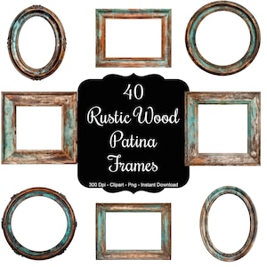 Cadres en bois vintage : 40 cadres en bois patiné rustique, collection de cliparts