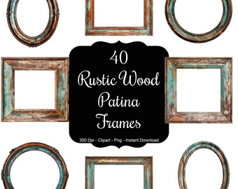 Vintage Timber Frames: 40 Rustic Wood Patina Frame Clipart Collection