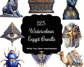 Pharaoh's Palette: 125 Watercolour Ancient Egypt Clipart Mega Bundle